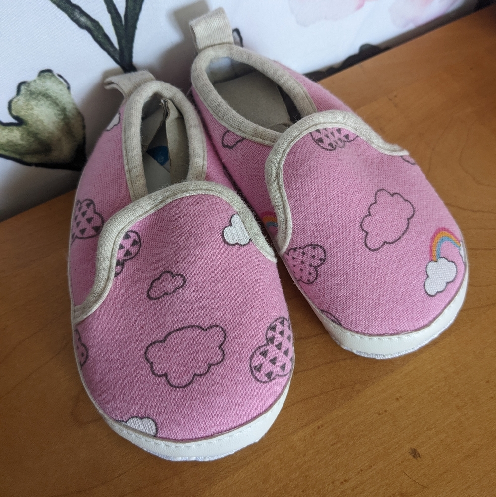 Bon Bebe' baby slippers pink rainbow cloud spring shoes 0-9m summer slip on